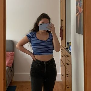 Striped Short Sleeved Crop Top M